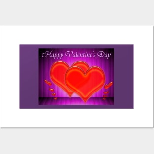 Valentine hearts on purple background Posters and Art